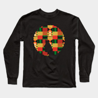 Afro Hair Woman with African Pattern, Black History Long Sleeve T-Shirt