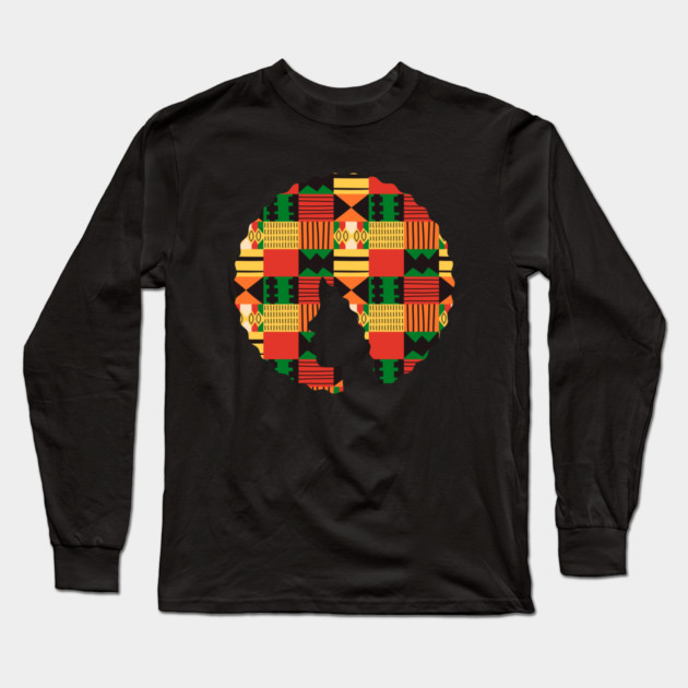 Afro Hair Woman with African Pattern, Black History Long Sleeve T-Shirt by logiamerch