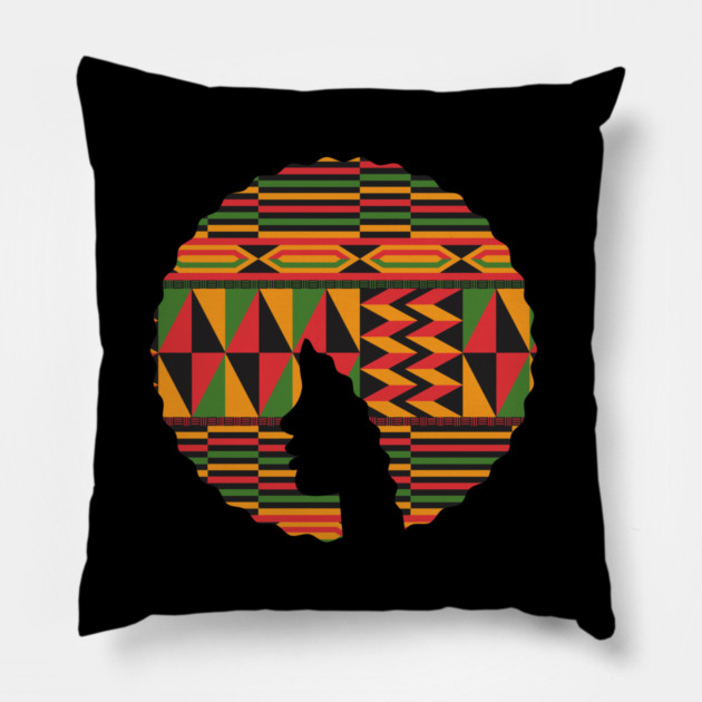 Afro Hair Woman with African Pattern, Black History Pillow by logiamerch