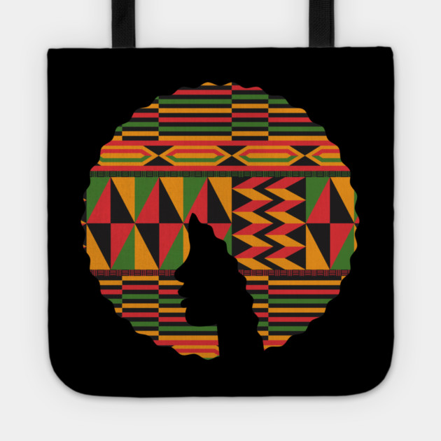 Afro Hair Woman with African Pattern, Black History Tote by logiamerch