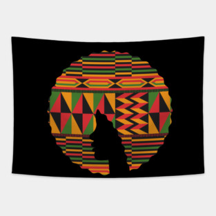 Afro Hair Woman with African Pattern, Black History Tapestry