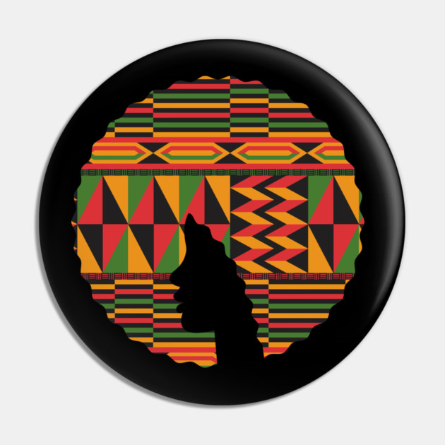 Afro Hair Woman with African Pattern, Black History Pin by logiamerch