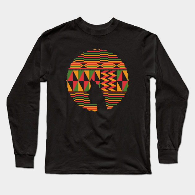 Afro Hair Woman with African Pattern, Black History Long Sleeve T-Shirt by logiamerch