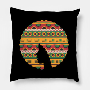 Afro Hair Woman with African Pattern, Black History Pillow