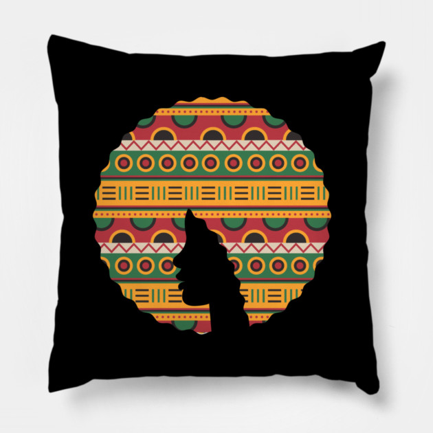 Afro Hair Woman with African Pattern, Black History Pillow by logiamerch