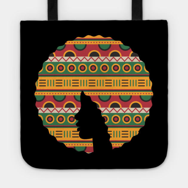 Afro Hair Woman with African Pattern, Black History Tote by logiamerch
