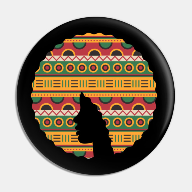 Afro Hair Woman with African Pattern, Black History Pin by logiamerch