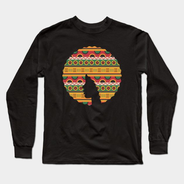 Afro Hair Woman with African Pattern, Black History Long Sleeve T-Shirt by logiamerch