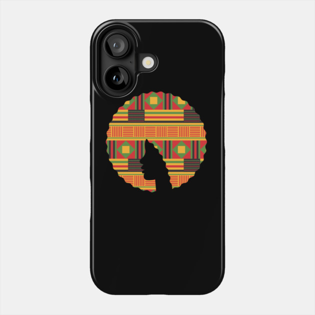Afro Hair Woman with African Pattern, Black History Phone Case by logiamerch