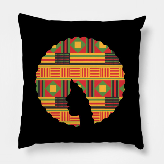 Afro Hair Woman with African Pattern, Black History Pillow by logiamerch