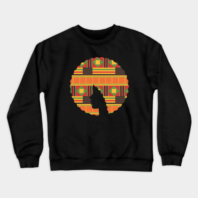Afro Hair Woman with African Pattern, Black History Crewneck Sweatshirt by logiamerch