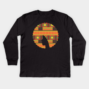 Afro Hair Woman with African Pattern, Black History Kids Long Sleeve T-Shirt