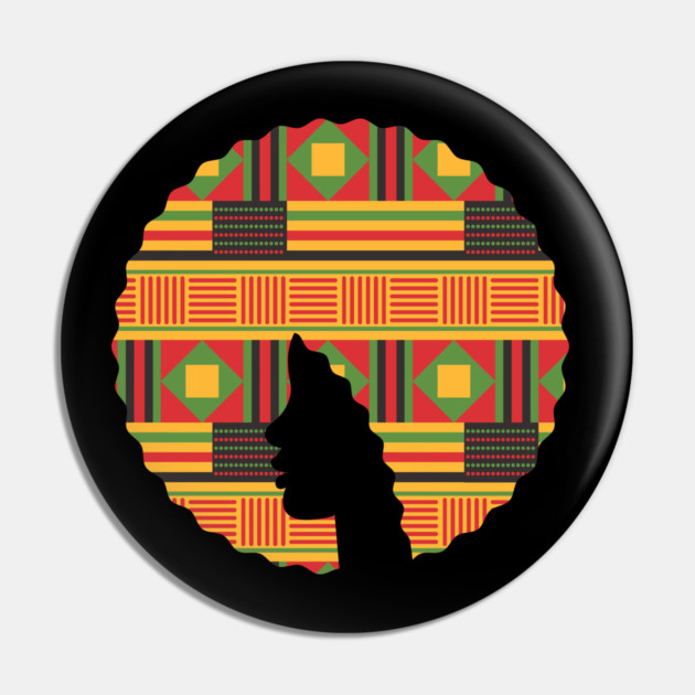 Afro Hair Woman with African Pattern, Black History Pin by logiamerch