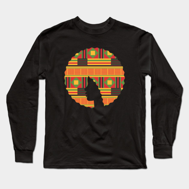 Afro Hair Woman with African Pattern, Black History Long Sleeve T-Shirt by logiamerch
