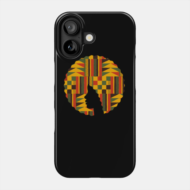 Afro Hair Woman with African Pattern, Black History Phone Case by logiamerch