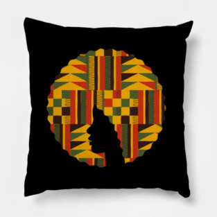Afro Hair Woman with African Pattern, Black History Pillow