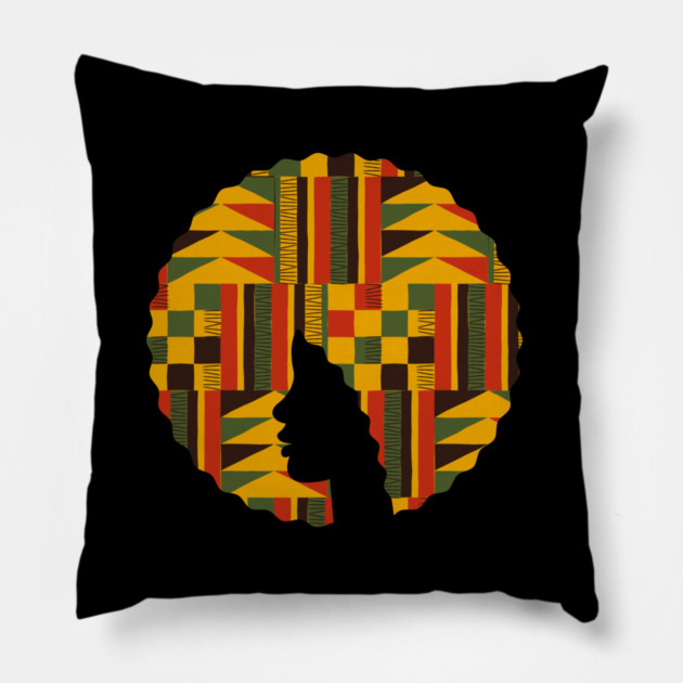 Afro Hair Woman with African Pattern, Black History Pillow by logiamerch