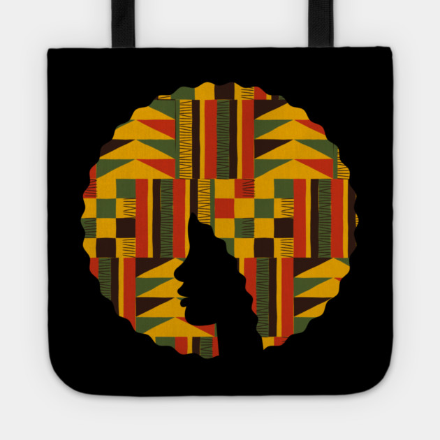 Afro Hair Woman with African Pattern, Black History Tote by logiamerch