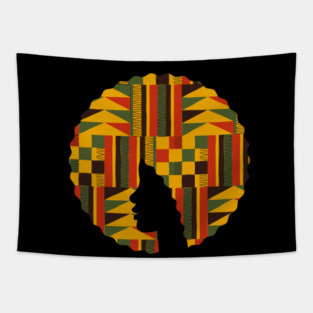 Afro Hair Woman with African Pattern, Black History Tapestry