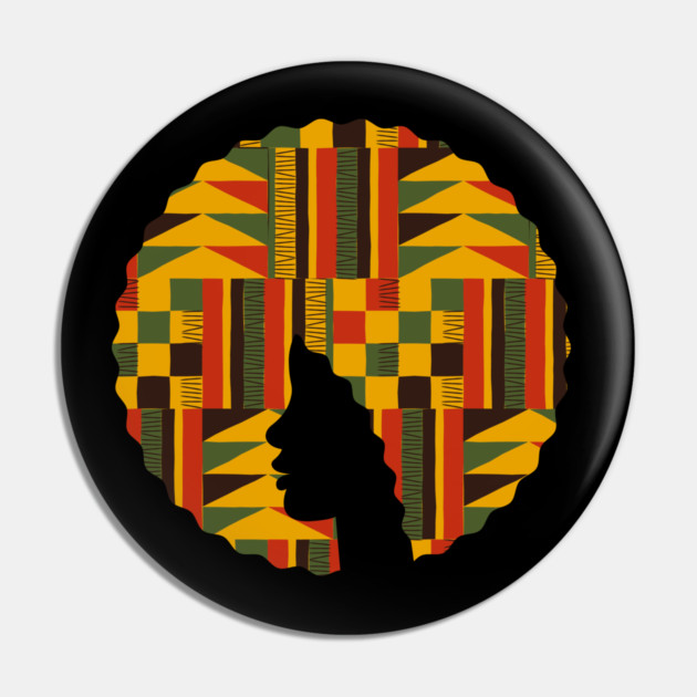 Afro Hair Woman with African Pattern, Black History Pin by logiamerch