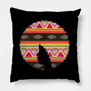 Afro Hair Woman with African Pattern, Black History Pillow