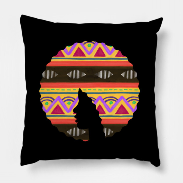 Afro Hair Woman with African Pattern, Black History Pillow by logiamerch