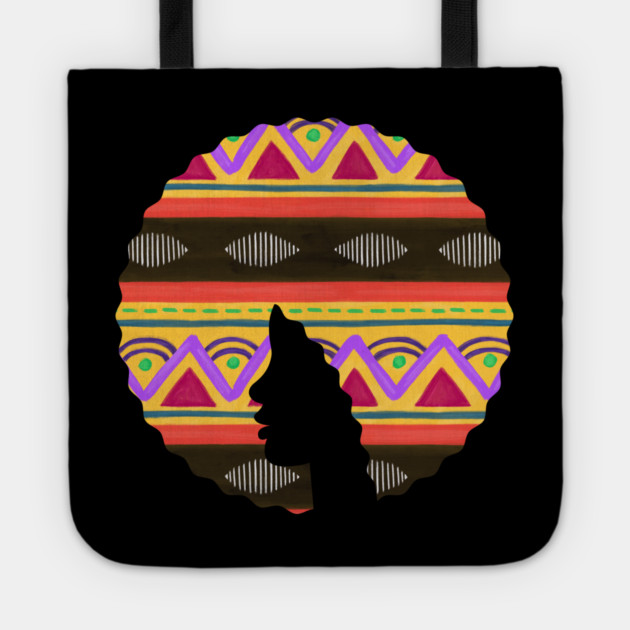 Afro Hair Woman with African Pattern, Black History Tote by logiamerch