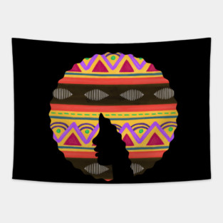 Afro Hair Woman with African Pattern, Black History Tapestry