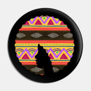 Afro Hair Woman with African Pattern, Black History Pin