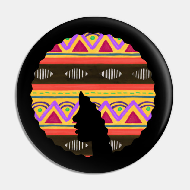 Afro Hair Woman with African Pattern, Black History Pin by logiamerch