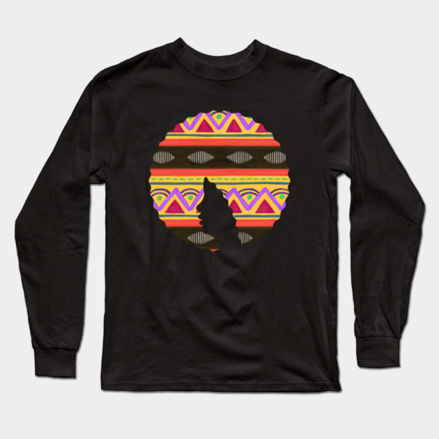 Afro Hair Woman with African Pattern, Black History Long Sleeve T-Shirt by logiamerch