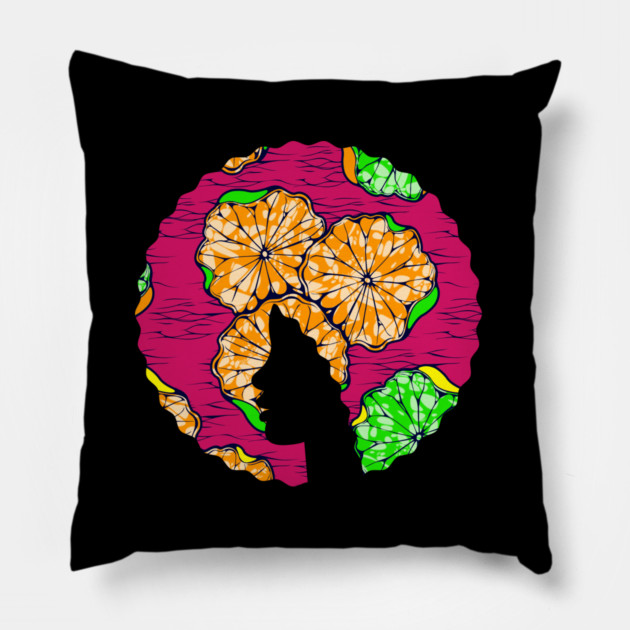 Afro Hair Woman with African Pattern, Black History Pillow by logiamerch