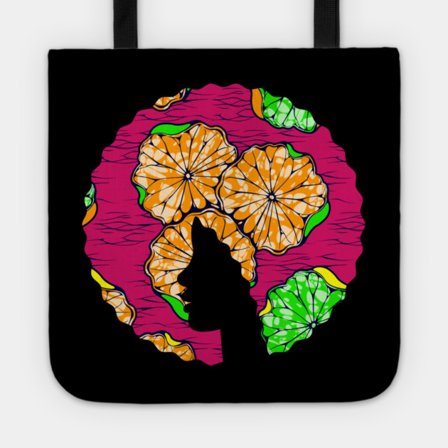 Afro Hair Woman with African Pattern, Black History Tote by logiamerch