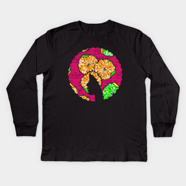 Afro Hair Woman with African Pattern, Black History Kids Long Sleeve T-Shirt by logiamerch