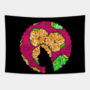 Afro Hair Woman with African Pattern, Black History Tapestry