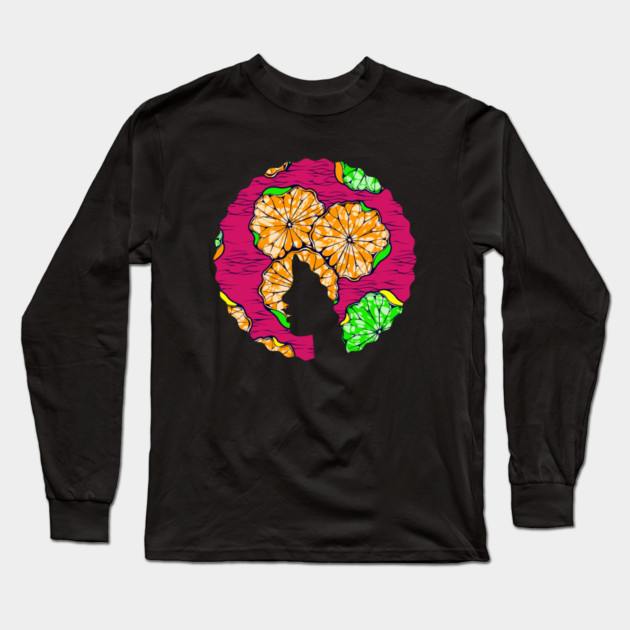 Afro Hair Woman with African Pattern, Black History Long Sleeve T-Shirt by logiamerch