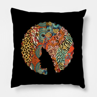 Afro Hair Woman with Animal African Pattern, Black History Pillow