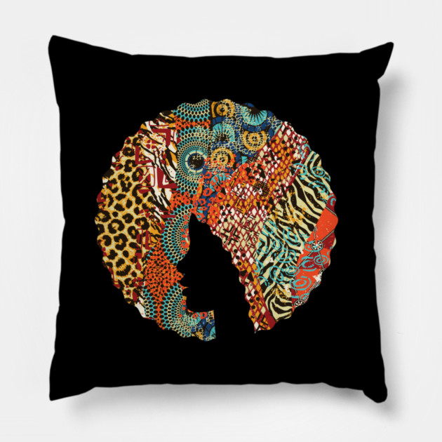 Afro Hair Woman with Animal African Pattern, Black History Pillow by logiamerch