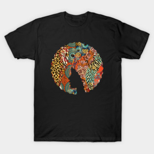 Afro Hair Woman with Animal African Pattern, Black History T-Shirt