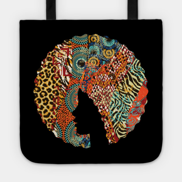Afro Hair Woman with Animal African Pattern, Black History Tote by logiamerch