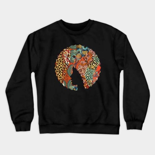 Afro Hair Woman with Animal African Pattern, Black History Crewneck Sweatshirt by logiamerch