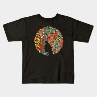 Afro Hair Woman with Animal African Pattern, Black History Kids T-Shirt