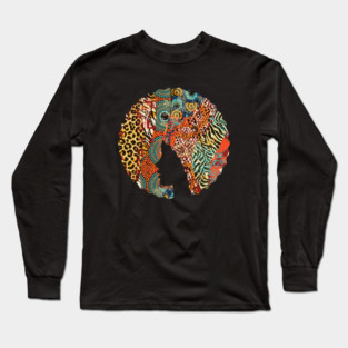 Afro Hair Woman with Animal African Pattern, Black History Long Sleeve T-Shirt