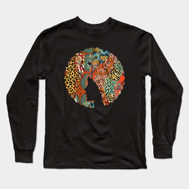 Afro Hair Woman with Animal African Pattern, Black History Long Sleeve T-Shirt by logiamerch