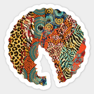 Afro Hair Woman with Animal African Pattern, Black History Sticker