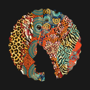 Afro Hair Woman with Animal African Pattern, Black History T-Shirt