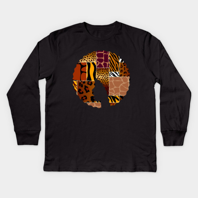 Afro Hair Woman with Animal African Pattern, Black History Kids Long Sleeve T-Shirt by logiamerch