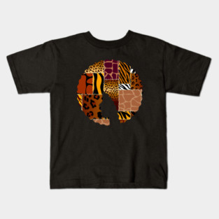Afro Hair Woman with Animal African Pattern, Black History Kids T-Shirt