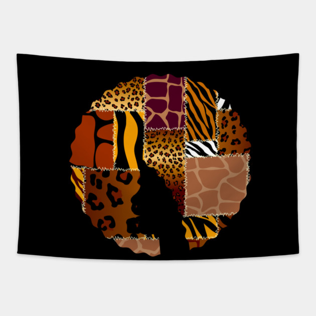Afro Hair Woman with Animal African Pattern, Black History Tapestry by logiamerch