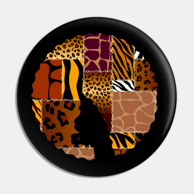 Afro Hair Woman with Animal African Pattern, Black History Pin by logiamerch